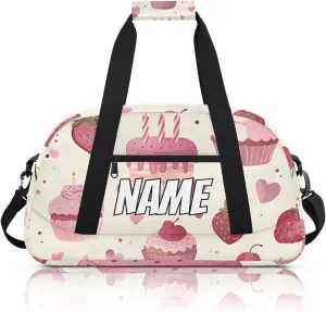 Personalized Custom Gym Bag for Women Men Carry on Pink Cake Travel Duffel Tote Strawberry Food Overnight Workout Weekender Bag