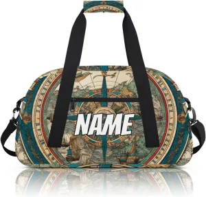 Personalized Custom Gym Bag for Women Men Carry on Retro Compass Travel Duffel Tote Direction Navigation Overnight Workout Weekender Bag