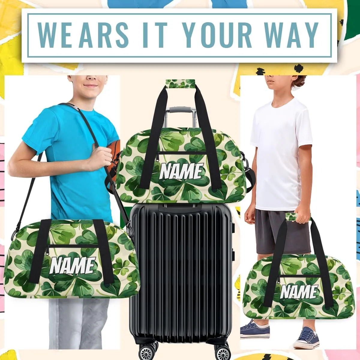 Personalized Custom Gym Bag for Women Men Carry on Spring Shamrocks Travel Duffel Tote St Patrick's Day Overnight Workout Weekender Bag
