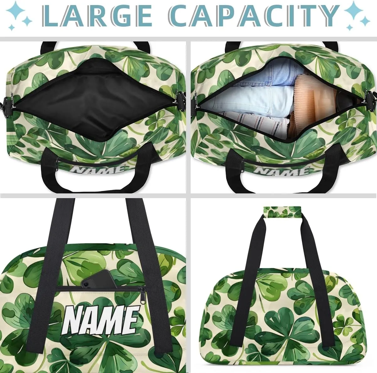 Personalized Custom Gym Bag for Women Men Carry on Spring Shamrocks Travel Duffel Tote St Patrick's Day Overnight Workout Weekender Bag
