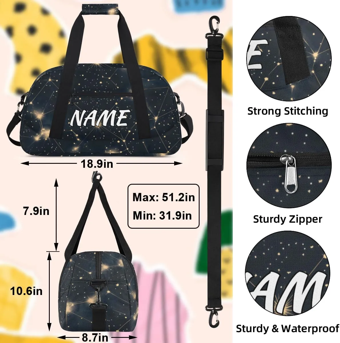 Personalized Custom Gym Bag for Women Men Carry on Starry Night Travel Duffel Tote Cosmic Galaxy Overnight Workout Weekender Bag