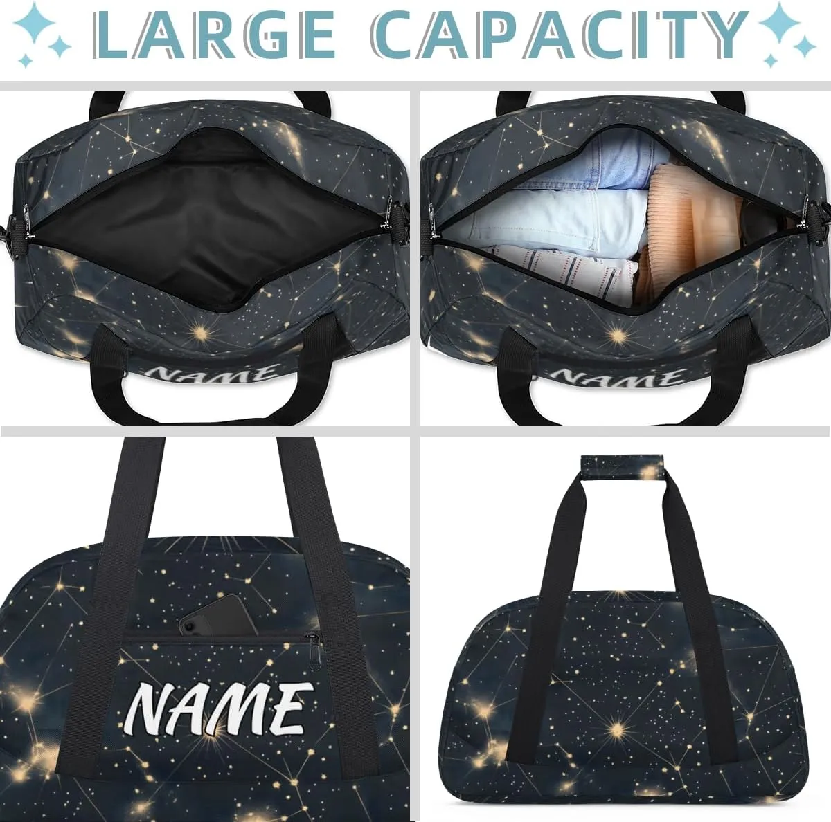 Personalized Custom Gym Bag for Women Men Carry on Starry Night Travel Duffel Tote Cosmic Galaxy Overnight Workout Weekender Bag