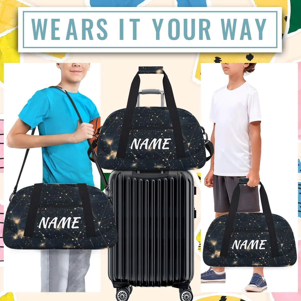 Personalized Custom Gym Bag for Women Men Carry on Starry Night Travel Duffel Tote Cosmic Galaxy Overnight Workout Weekender Bag
