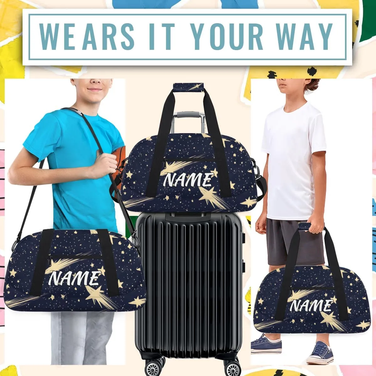 Personalized Custom Gym Bag for Women Men Carry on Starry Sky Travel Duffel Tote Meteor Universe Overnight Workout Weekender Bag