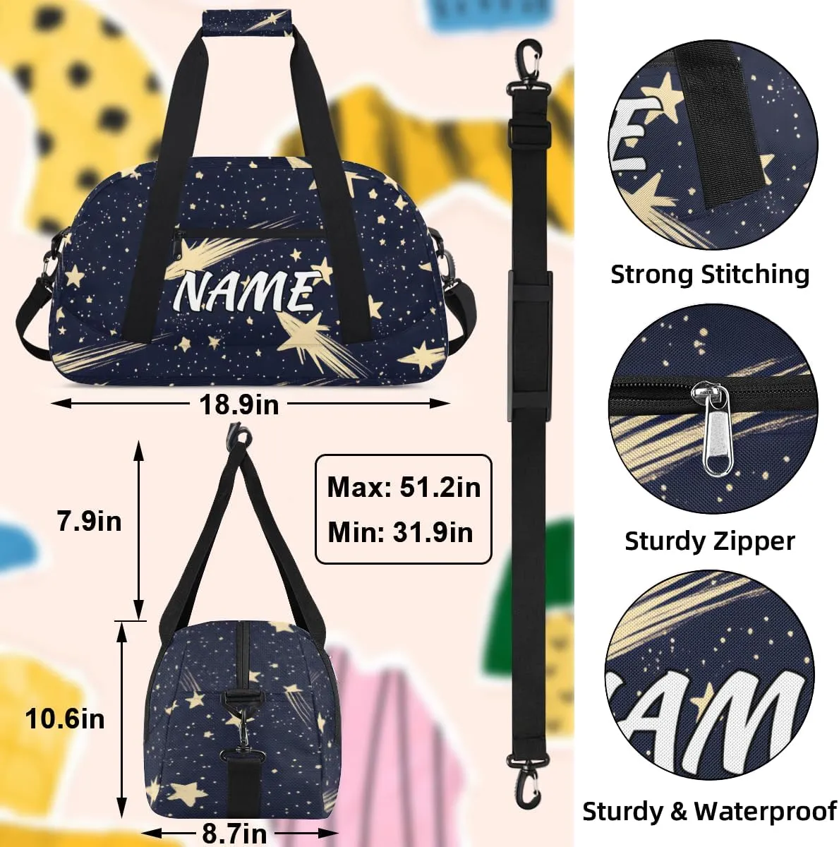 Personalized Custom Gym Bag for Women Men Carry on Starry Sky Travel Duffel Tote Meteor Universe Overnight Workout Weekender Bag