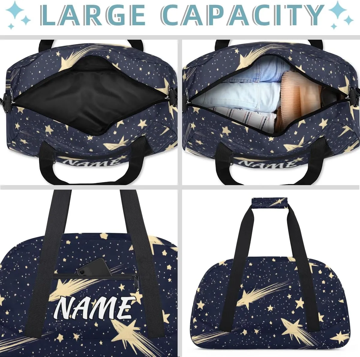 Personalized Custom Gym Bag for Women Men Carry on Starry Sky Travel Duffel Tote Meteor Universe Overnight Workout Weekender Bag