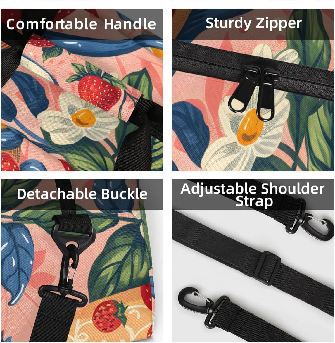 Personalized Custom Gym Bag for Women Men Carry on Strawberry Juice Travel Duffel Tote Flower Leaf Overnight Workout Weekender Bag