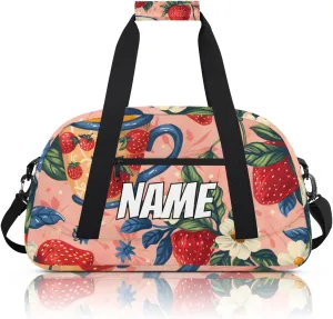 Personalized Custom Gym Bag for Women Men Carry on Strawberry Juice Travel Duffel Tote Flower Leaf Overnight Workout Weekender Bag