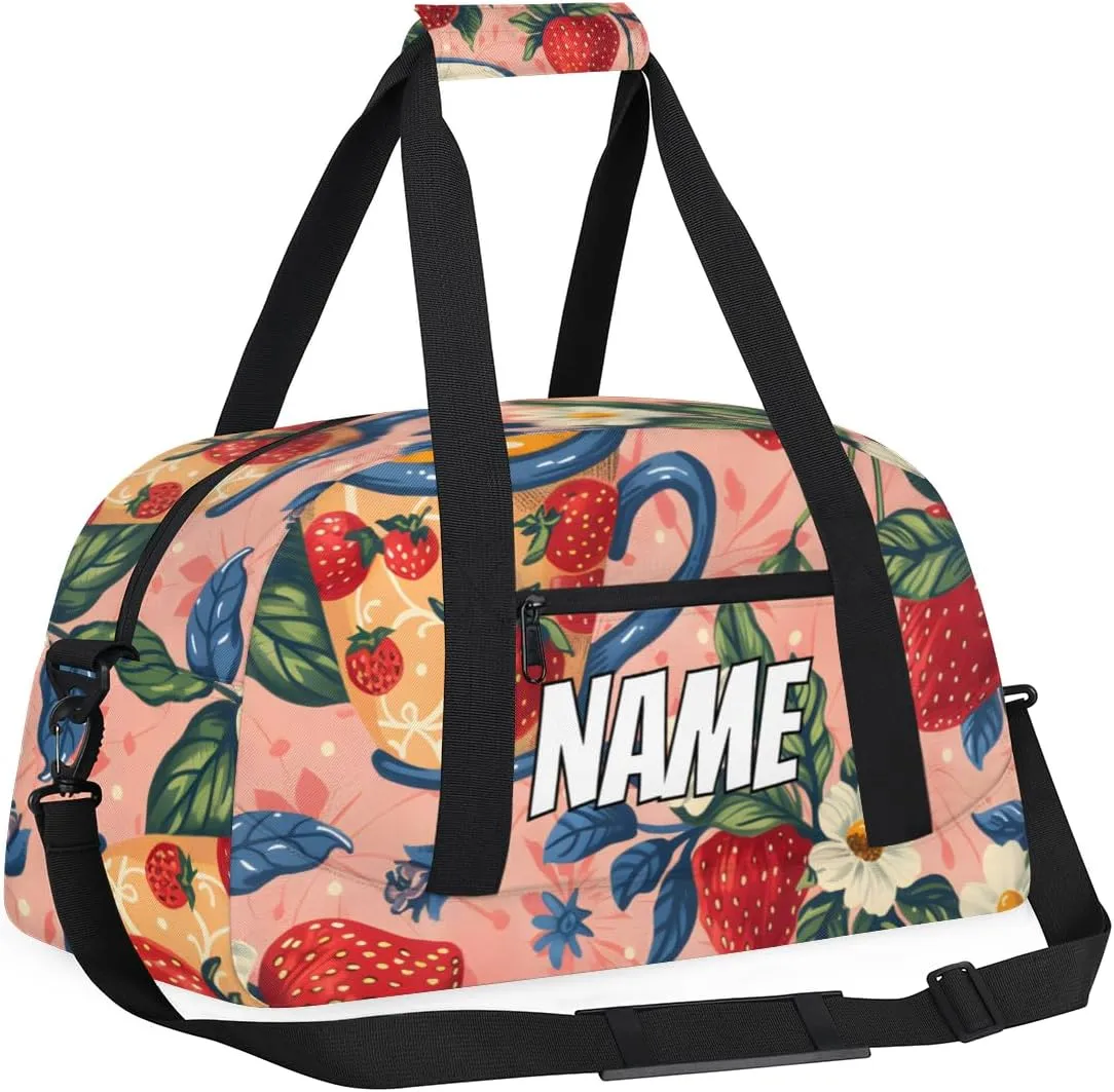 Personalized Custom Gym Bag for Women Men Carry on Strawberry Juice Travel Duffel Tote Flower Leaf Overnight Workout Weekender Bag