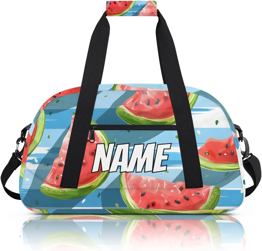 Personalized Custom Gym Bag for Women Men Carry on Summer Watermelon Travel Duffel Tote Fruit Slice Overnight Workout Weekender Bag