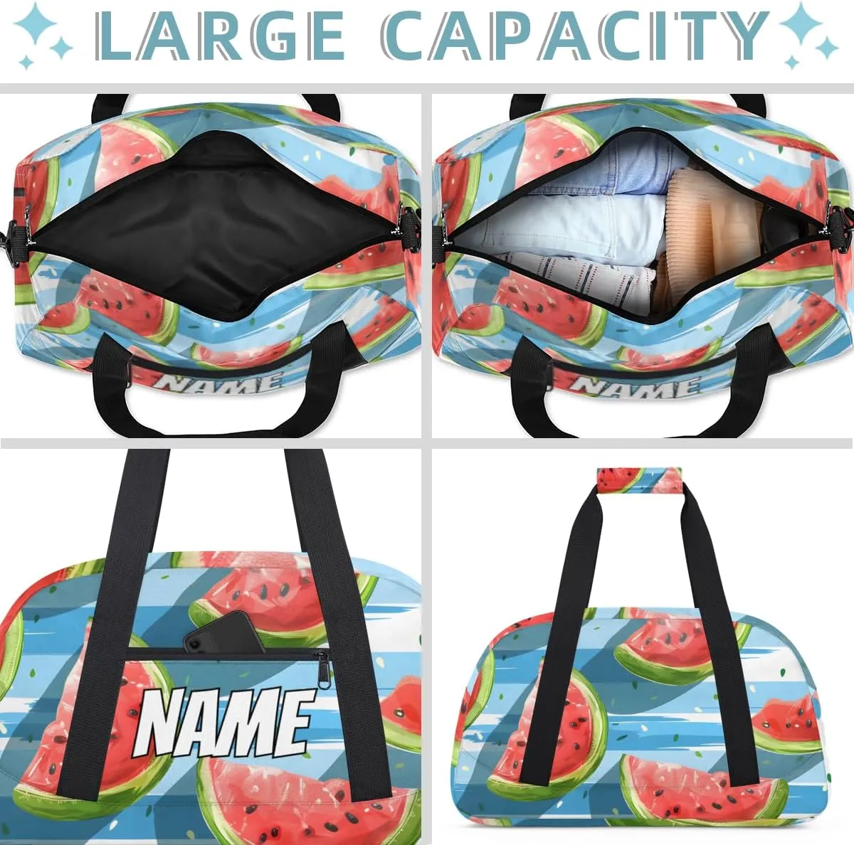 Personalized Custom Gym Bag for Women Men Carry on Summer Watermelon Travel Duffel Tote Fruit Slice Overnight Workout Weekender Bag