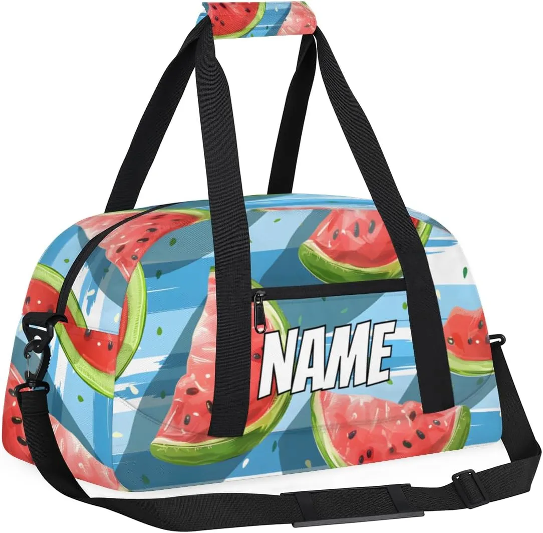 Personalized Custom Gym Bag for Women Men Carry on Summer Watermelon Travel Duffel Tote Fruit Slice Overnight Workout Weekender Bag