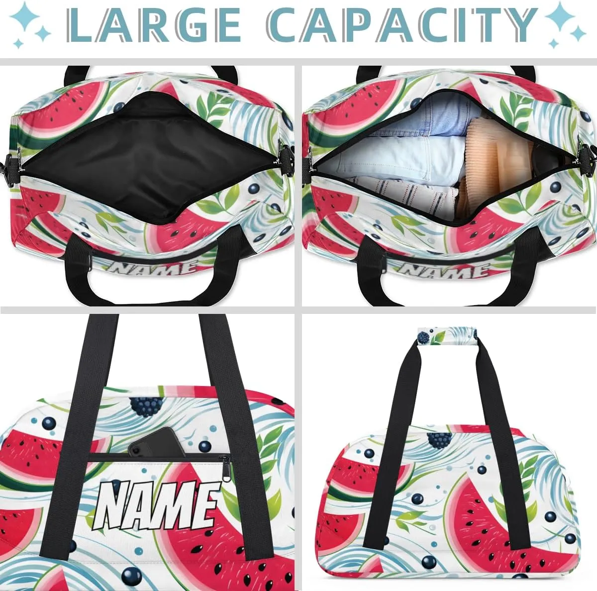 Personalized Custom Gym Bag for Women Men Carry on Summer Watermelon Travel Duffel Tote Fruits Overnight Workout Weekender Bag
