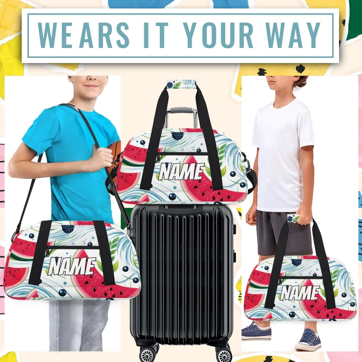 Personalized Custom Gym Bag for Women Men Carry on Summer Watermelon Travel Duffel Tote Fruits Overnight Workout Weekender Bag