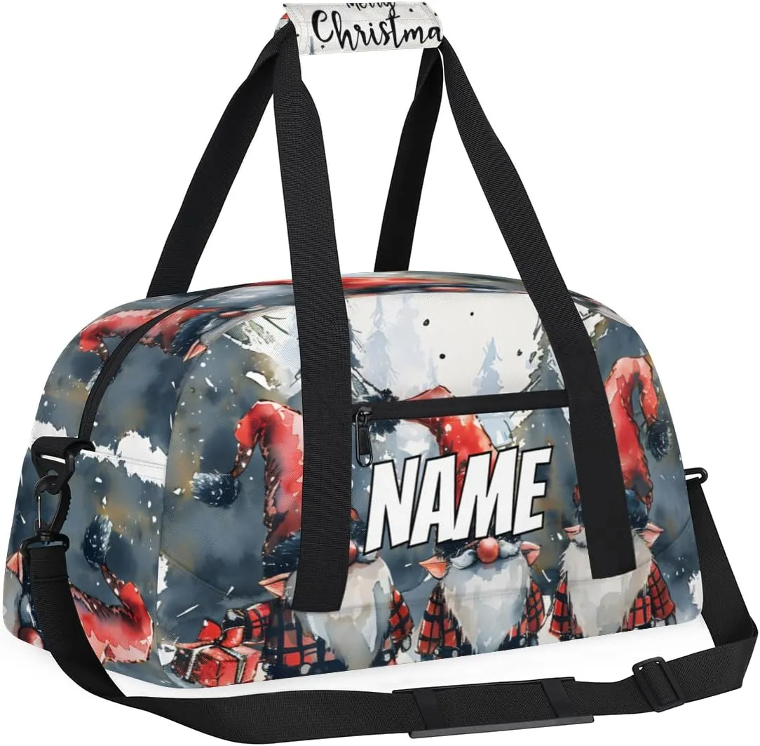 Personalized Custom Gym Bag for Women Men Carry on Three Gnomes Travel Duffel Tote Happy Christmas Overnight Workout Weekender Bag