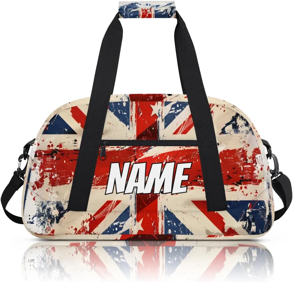 Personalized Custom Gym Bag for Women Men Carry on UK Flag Travel Duffel Tote Red Blue Overnight Workout Weekender Bag
