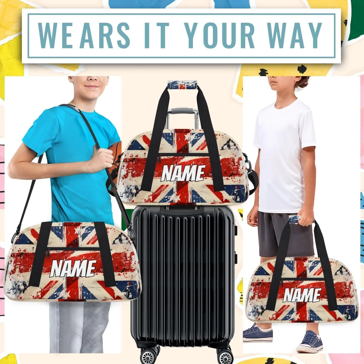 Personalized Custom Gym Bag for Women Men Carry on UK Flag Travel Duffel Tote Red Blue Overnight Workout Weekender Bag