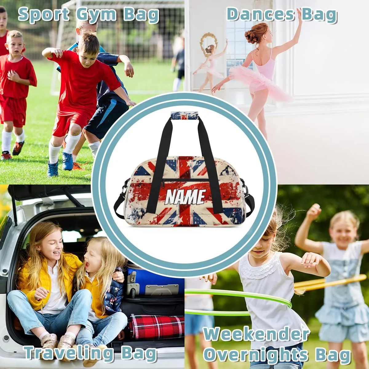 Personalized Custom Gym Bag for Women Men Carry on UK Flag Travel Duffel Tote Red Blue Overnight Workout Weekender Bag