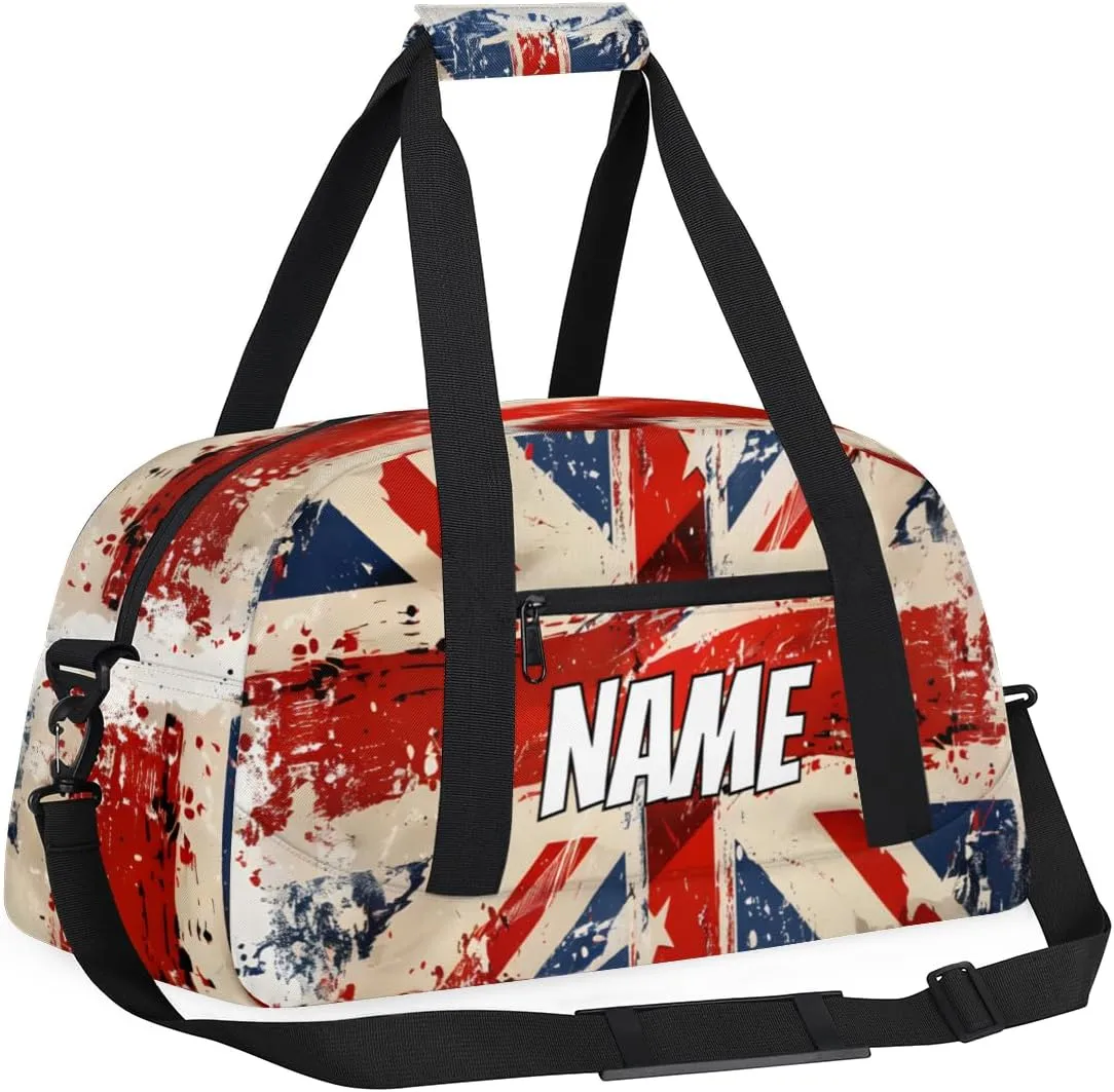 Personalized Custom Gym Bag for Women Men Carry on UK Flag Travel Duffel Tote Red Blue Overnight Workout Weekender Bag