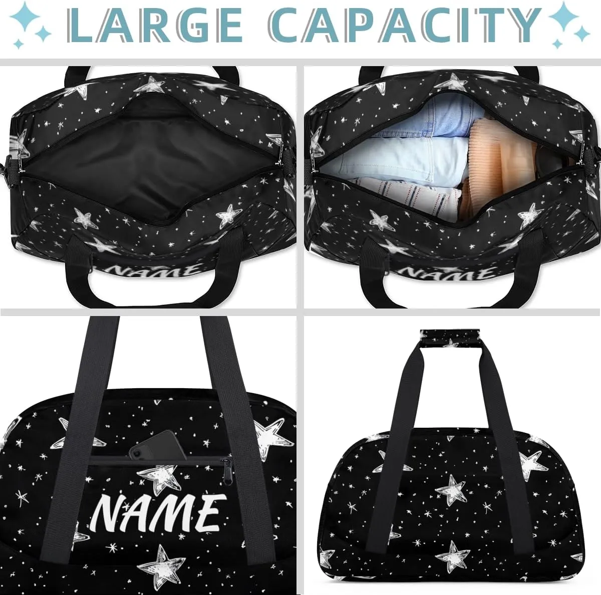 Personalized Custom Gym Bag for Women Men Carry on Universe Stars Travel Duffel Tote Galaxy Space Overnight Workout Weekender Bag