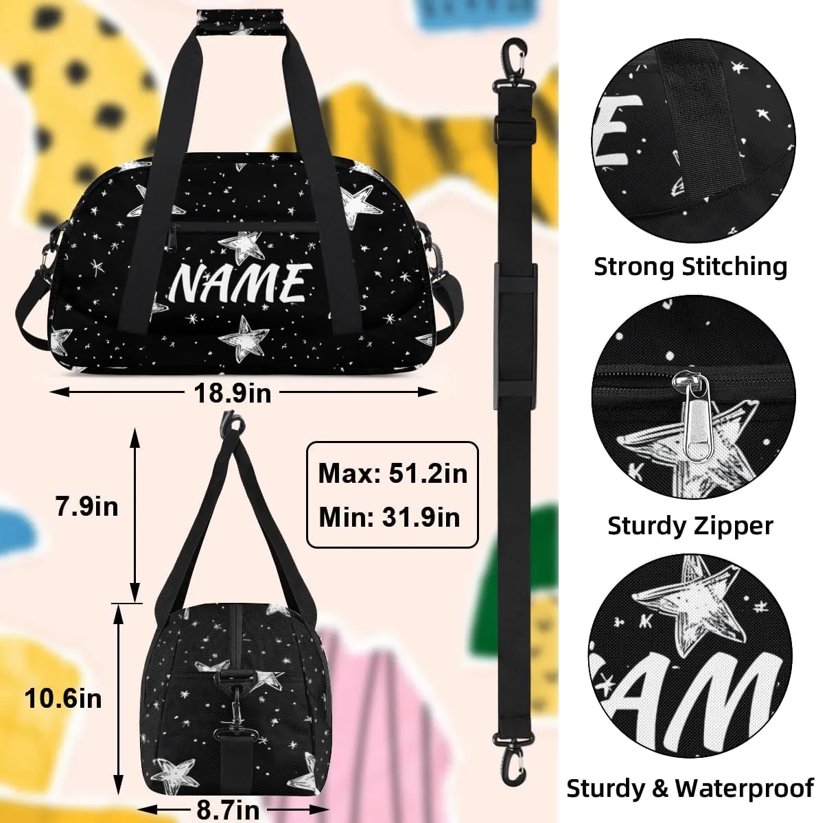 Personalized Custom Gym Bag for Women Men Carry on Universe Stars Travel Duffel Tote Galaxy Space Overnight Workout Weekender Bag