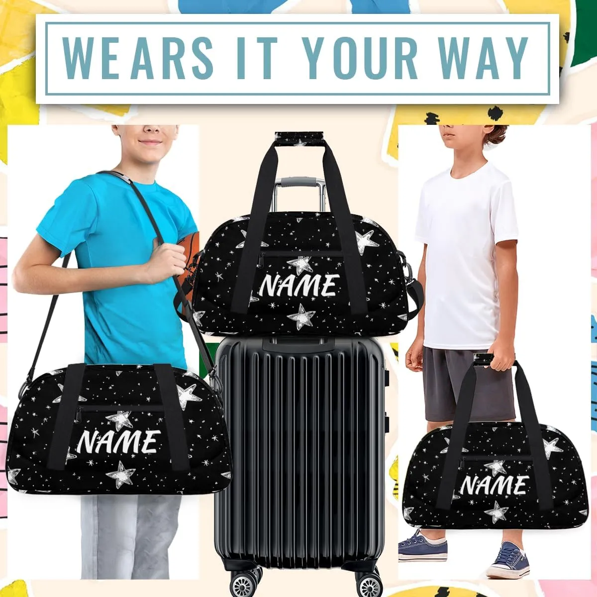 Personalized Custom Gym Bag for Women Men Carry on Universe Stars Travel Duffel Tote Galaxy Space Overnight Workout Weekender Bag