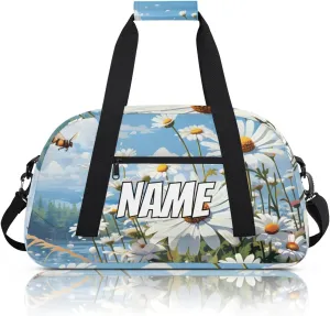Personalized Custom Gym Bag for Women Men Carry on White Daisy Travel Duffel Tote Honey Bees Overnight Workout Weekender Bag