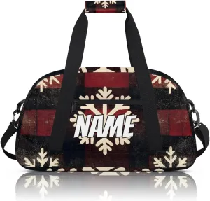 Personalized Custom Gym Bag for Women Men Carry on White Snowflake Travel Duffel Tote Christmas Check Overnight Workout Weekender Bag