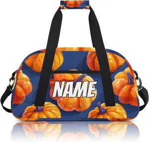 Personalized Custom Gym Bag for Women Men Carry on Yellow Pumpkin Travel Duffel Tote Thanksgiving Autumn Overnight Workout Weekender Bag