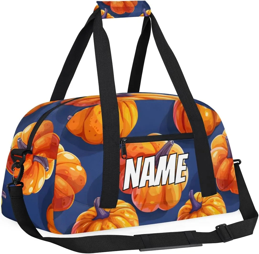 Personalized Custom Gym Bag for Women Men Carry on Yellow Pumpkin Travel Duffel Tote Thanksgiving Autumn Overnight Workout Weekender Bag