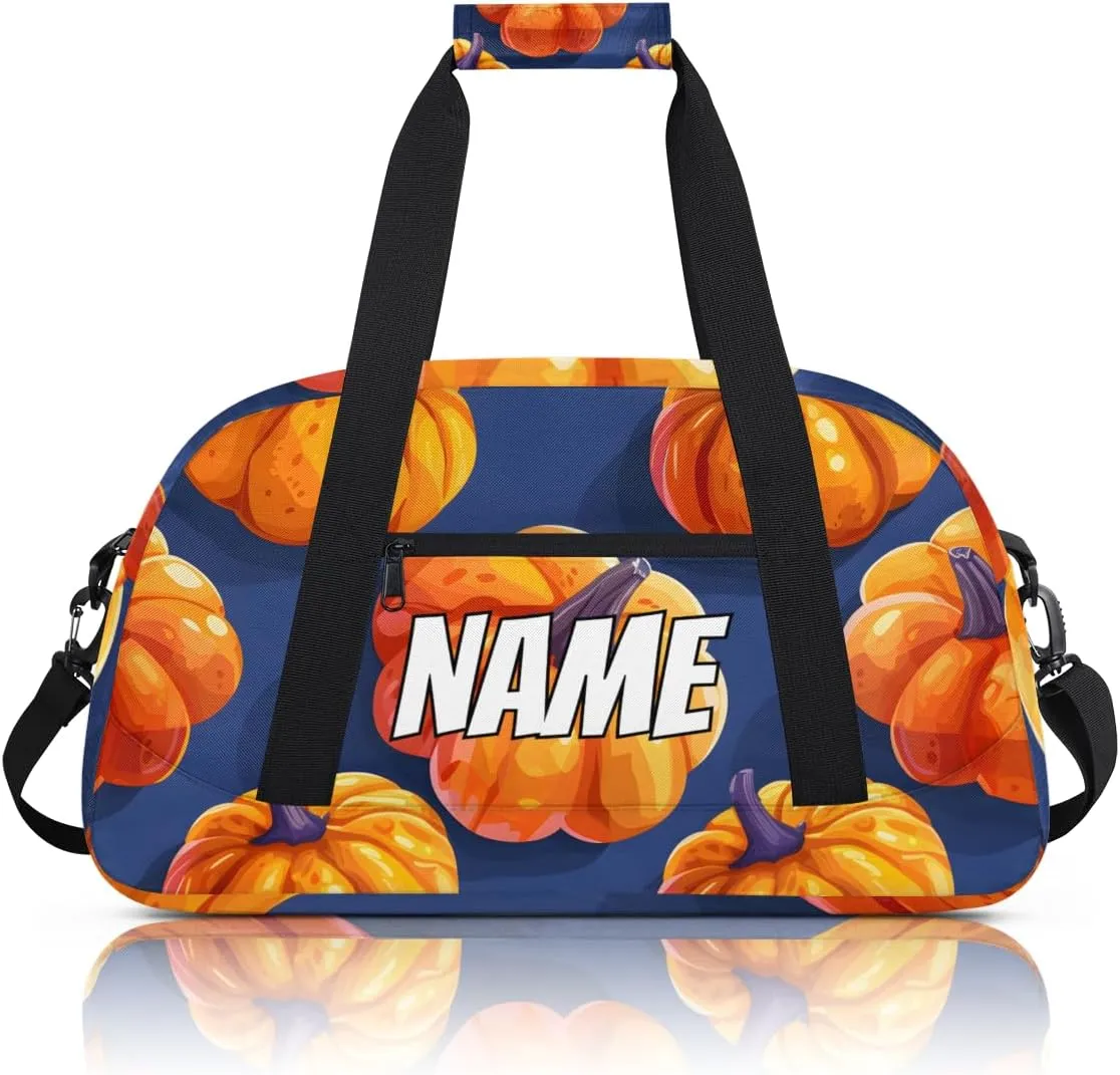 Personalized Custom Gym Bag for Women Men Carry on Yellow Pumpkin Travel Duffel Tote Thanksgiving Autumn Overnight Workout Weekender Bag