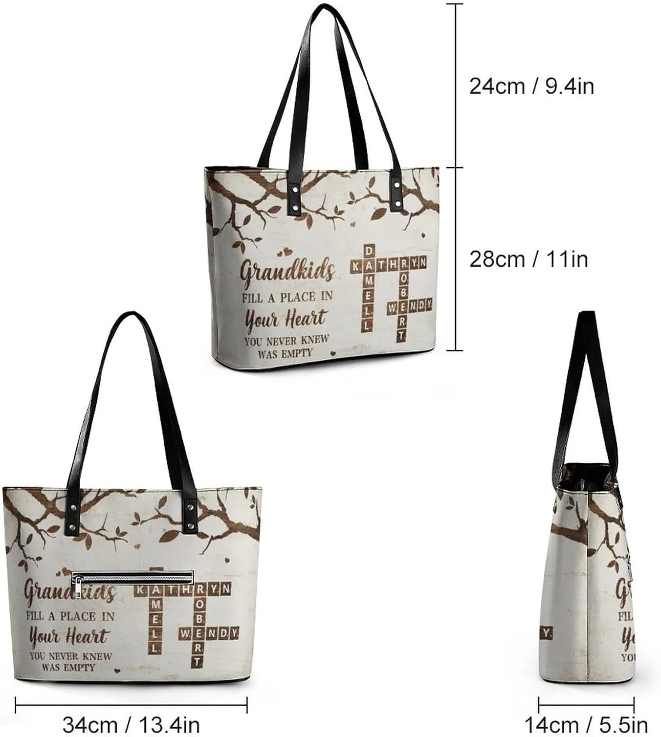 Personalized Custom Leather Tote Bag Handbags with Birth Month Flowers Name,Mothers Day Gift for Mom Grandma
