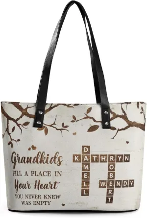 Personalized Custom Leather Tote Bag Handbags with Birth Month Flowers Name,Mothers Day Gift for Mom Grandma