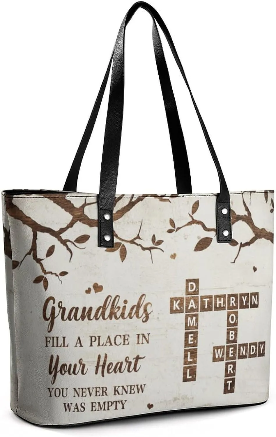 Personalized Custom Leather Tote Bag Handbags with Birth Month Flowers Name,Mothers Day Gift for Mom Grandma