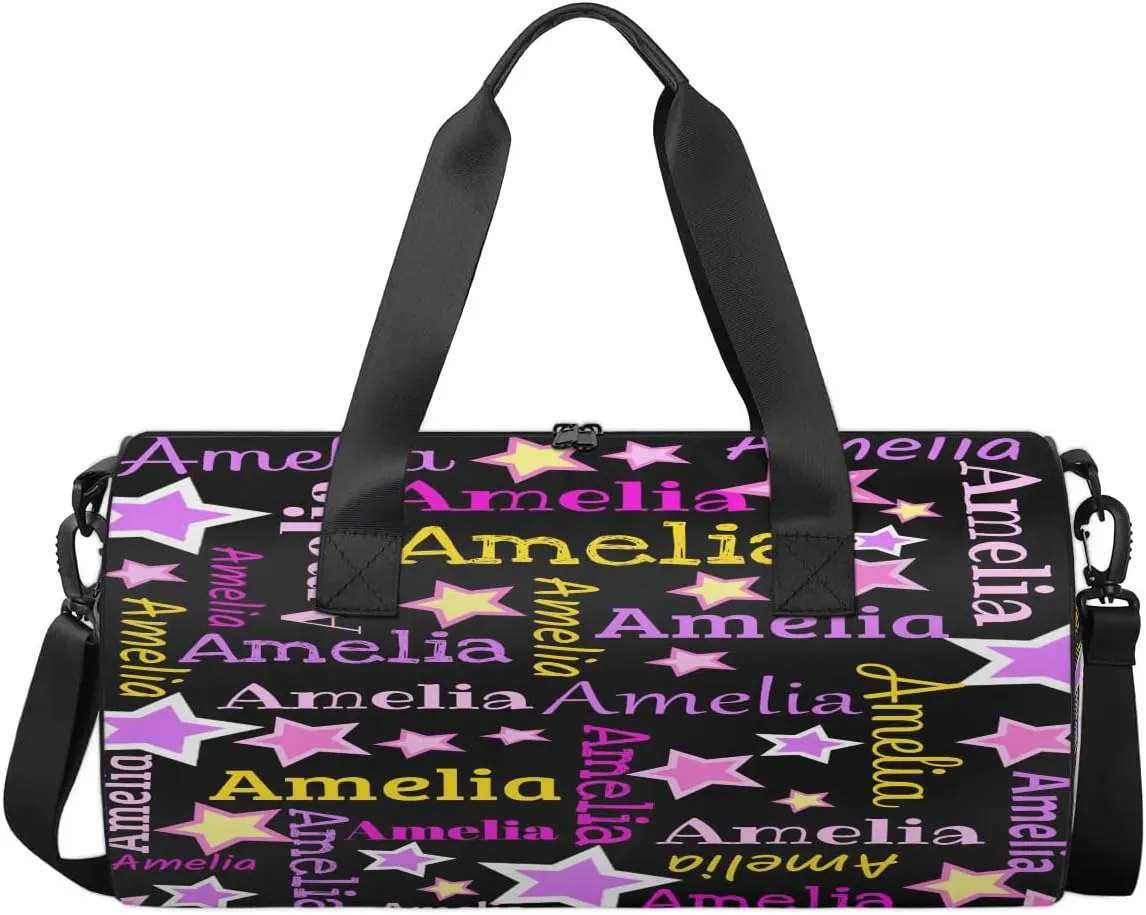 Personalized Dance Bag Duffle Bag for Girl, Custom Gym Bag Gymnastics Sport Travel Bag Weekender Bags with Adjustable Black Star