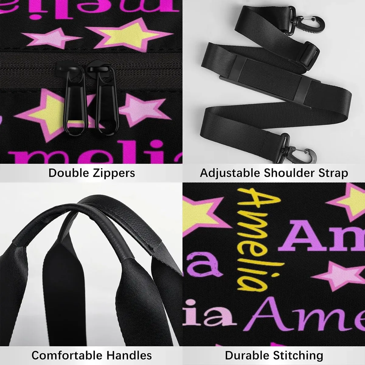 Personalized Dance Bag Duffle Bag for Girl, Custom Gym Bag Gymnastics Sport Travel Bag Weekender Bags with Adjustable Black Star