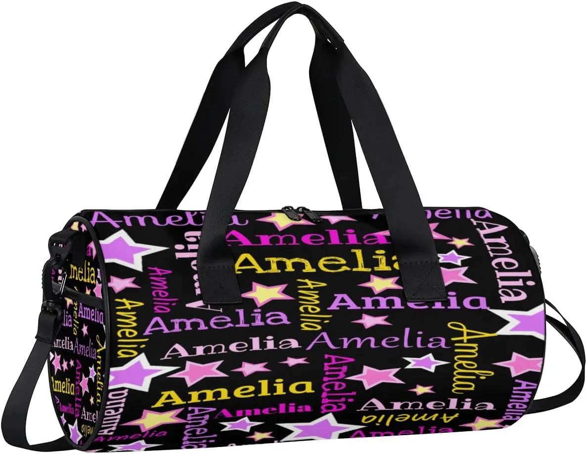 Personalized Dance Bag Duffle Bag for Girl, Custom Gym Bag Gymnastics Sport Travel Bag Weekender Bags with Adjustable Black Star