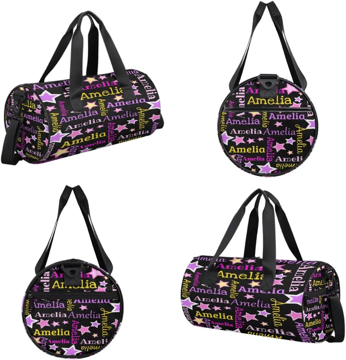 Personalized Dance Bag Duffle Bag for Girl, Custom Gym Bag Gymnastics Sport Travel Bag Weekender Bags with Adjustable Black Star