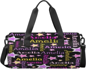 Personalized Dance Bag Duffle Bag for Girl, Custom Gym Bag Gymnastics Sport Travel Bag Weekender Bags with Adjustable Black Star