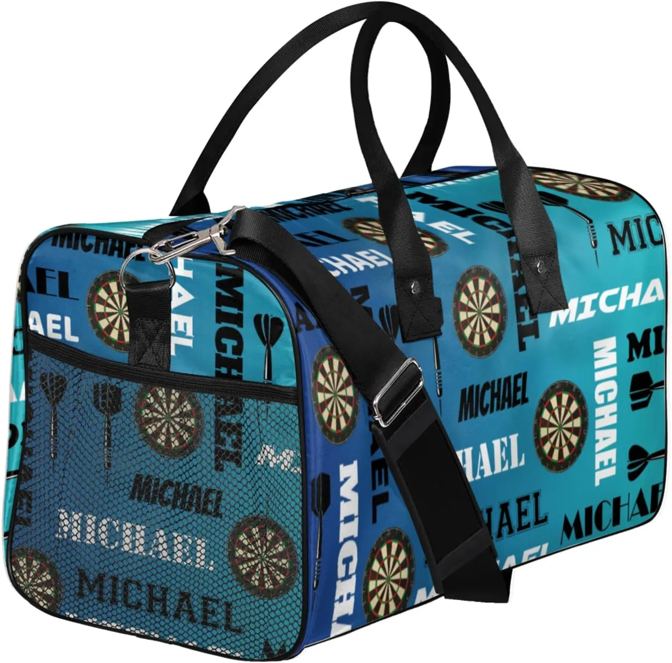 Personalized Darts Sport Duffel Bag with Name, Custom Gym Bag Customized Overnight Weekender Bag for Women Men, Blue
