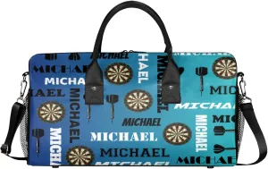 Personalized Darts Sport Duffel Bag with Name, Custom Gym Bag Customized Overnight Weekender Bag for Women Men, Blue