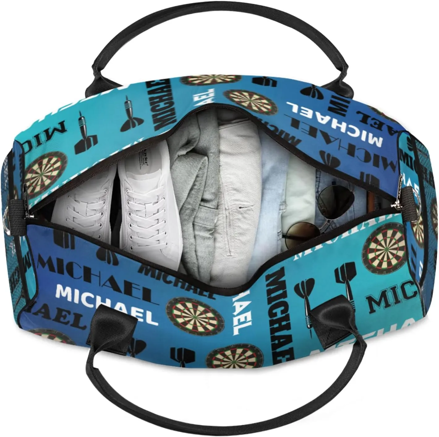 Personalized Darts Sport Duffel Bag with Name, Custom Gym Bag Customized Overnight Weekender Bag for Women Men, Blue