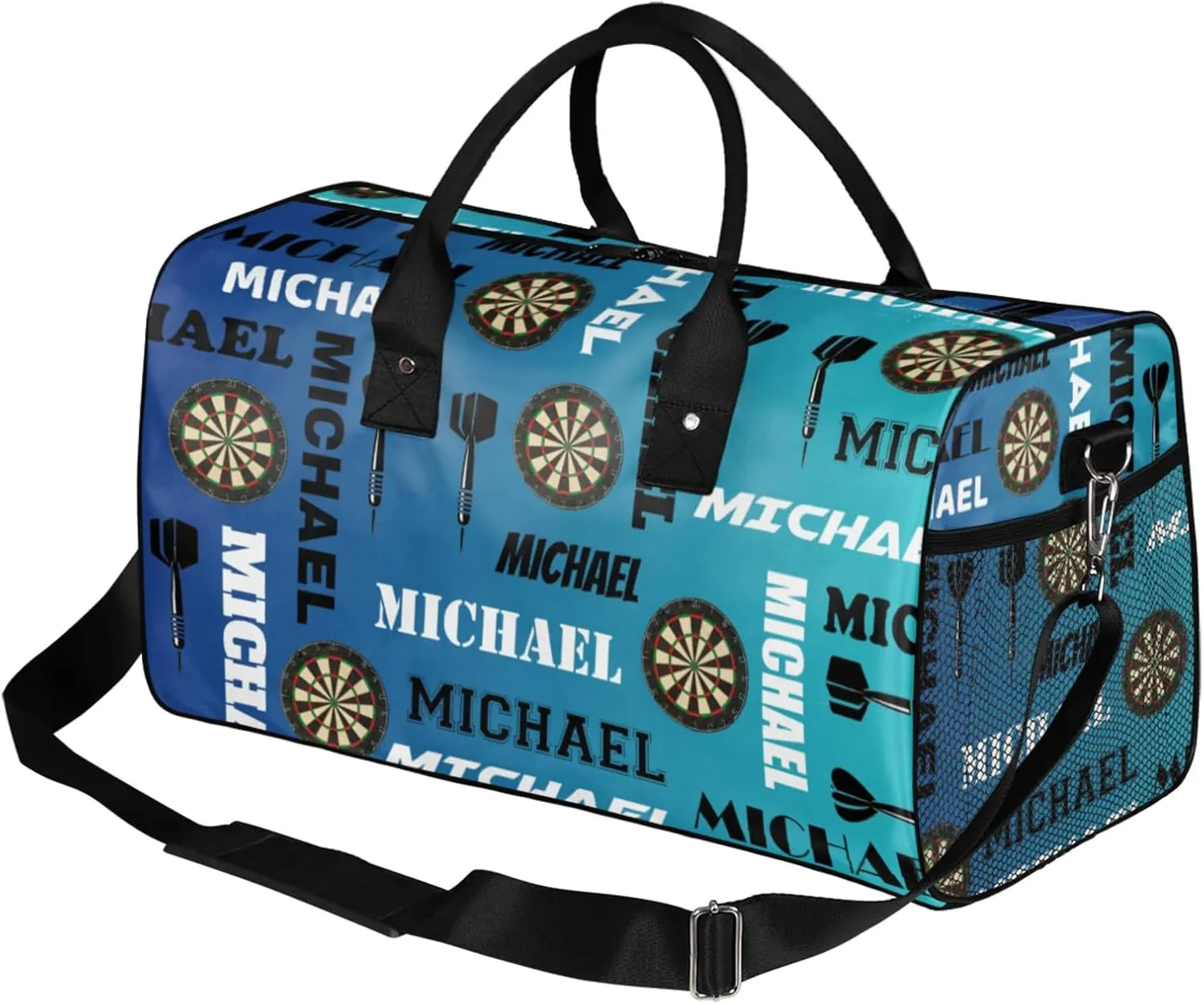 Personalized Darts Sport Duffel Bag with Name, Custom Gym Bag Customized Overnight Weekender Bag for Women Men, Blue