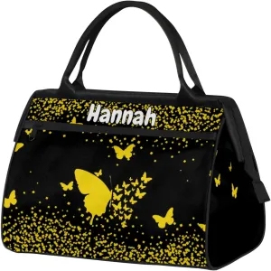 Personalized Duffel Bag with Name Butterfly Custom Travel Sports Bag for Women Men Waterproof Dance Ballet Bag Lightweight 15.2in, Gold