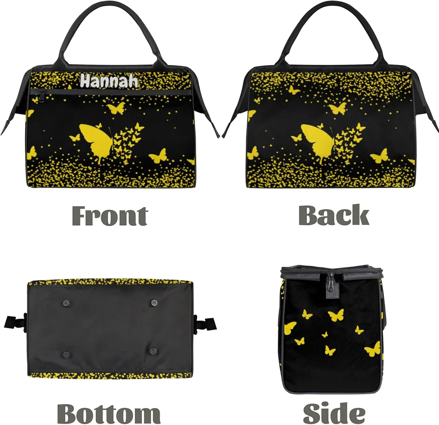 Personalized Duffel Bag with Name Butterfly Custom Travel Sports Bag for Women Men Waterproof Dance Ballet Bag Lightweight 15.2in, Gold