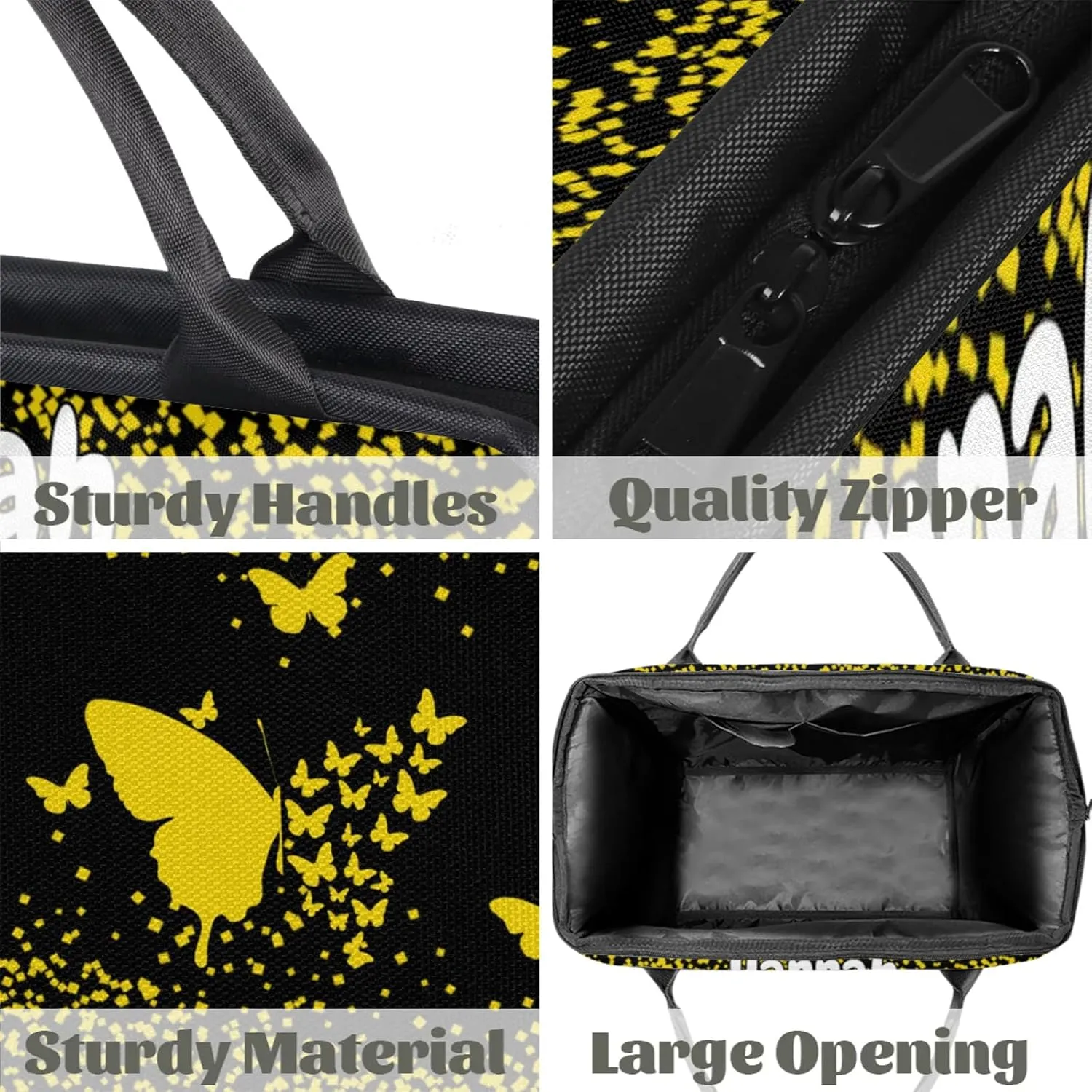 Personalized Duffel Bag with Name Butterfly Custom Travel Sports Bag for Women Men Waterproof Dance Ballet Bag Lightweight 15.2in, Gold