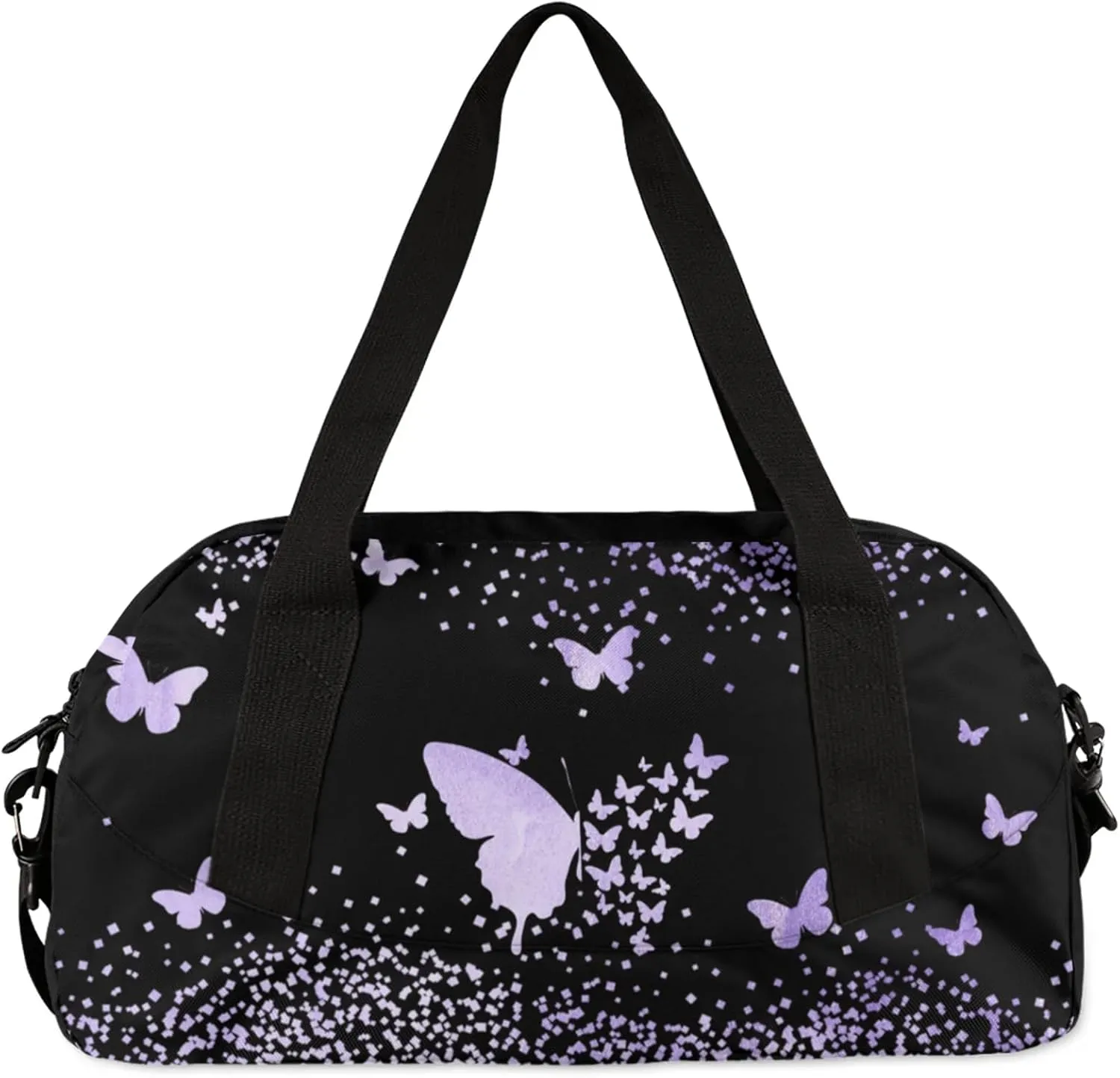 Personalized Duffel Bag with Name Butterfly Custom Travel Sports Bag for Women Men Waterproof Dance Ballet Bag Lightweight 18.5in, Purple Fluid Glitter