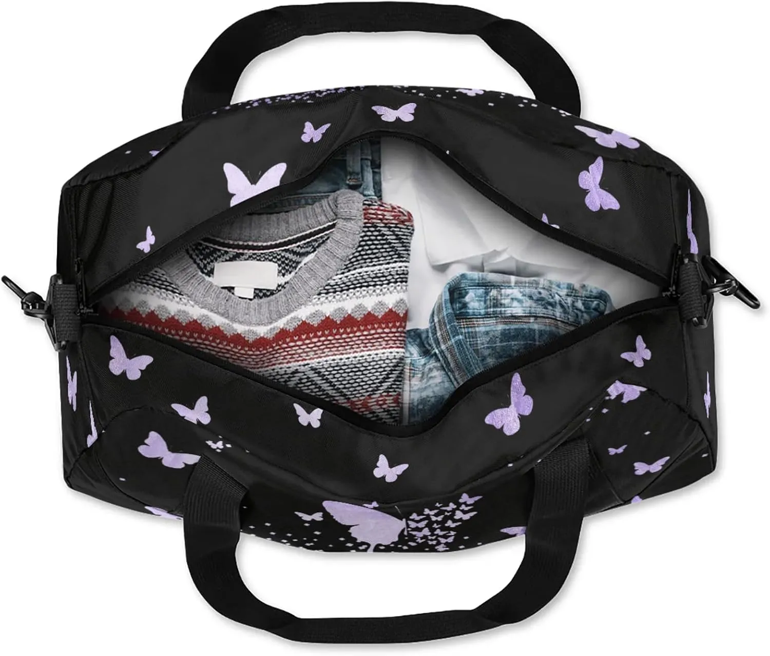 Personalized Duffel Bag with Name Butterfly Custom Travel Sports Bag for Women Men Waterproof Dance Ballet Bag Lightweight 18.5in, Purple Fluid Glitter