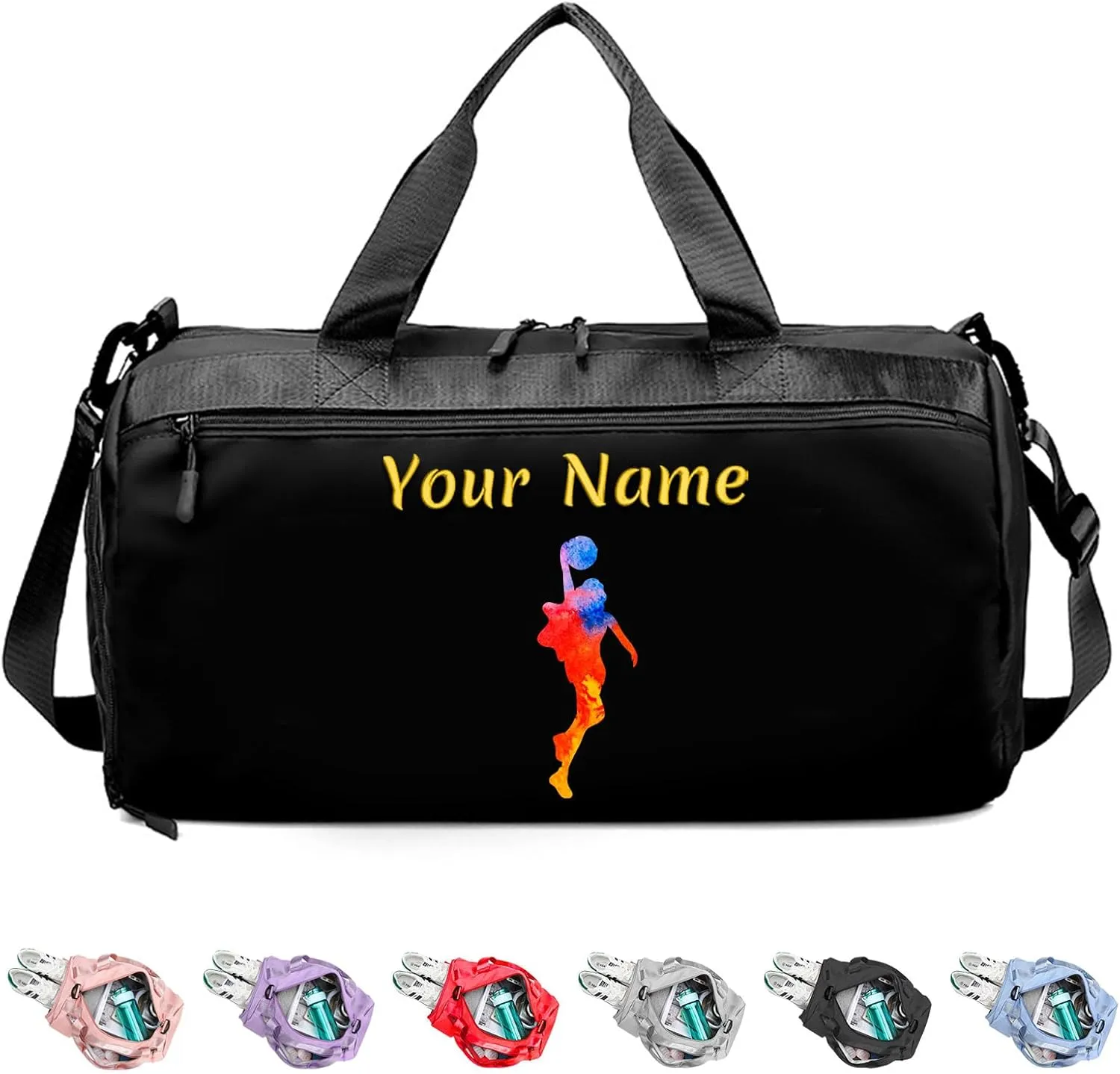 Personalized Duffel Bag with Name, Custom Sports Gym Bag for Men Women, Gift for Fitness/Travel Enthusiasts - Adjustable Shoulder Strap - with Dry Wet Pocket & Shoes Compartment - Black