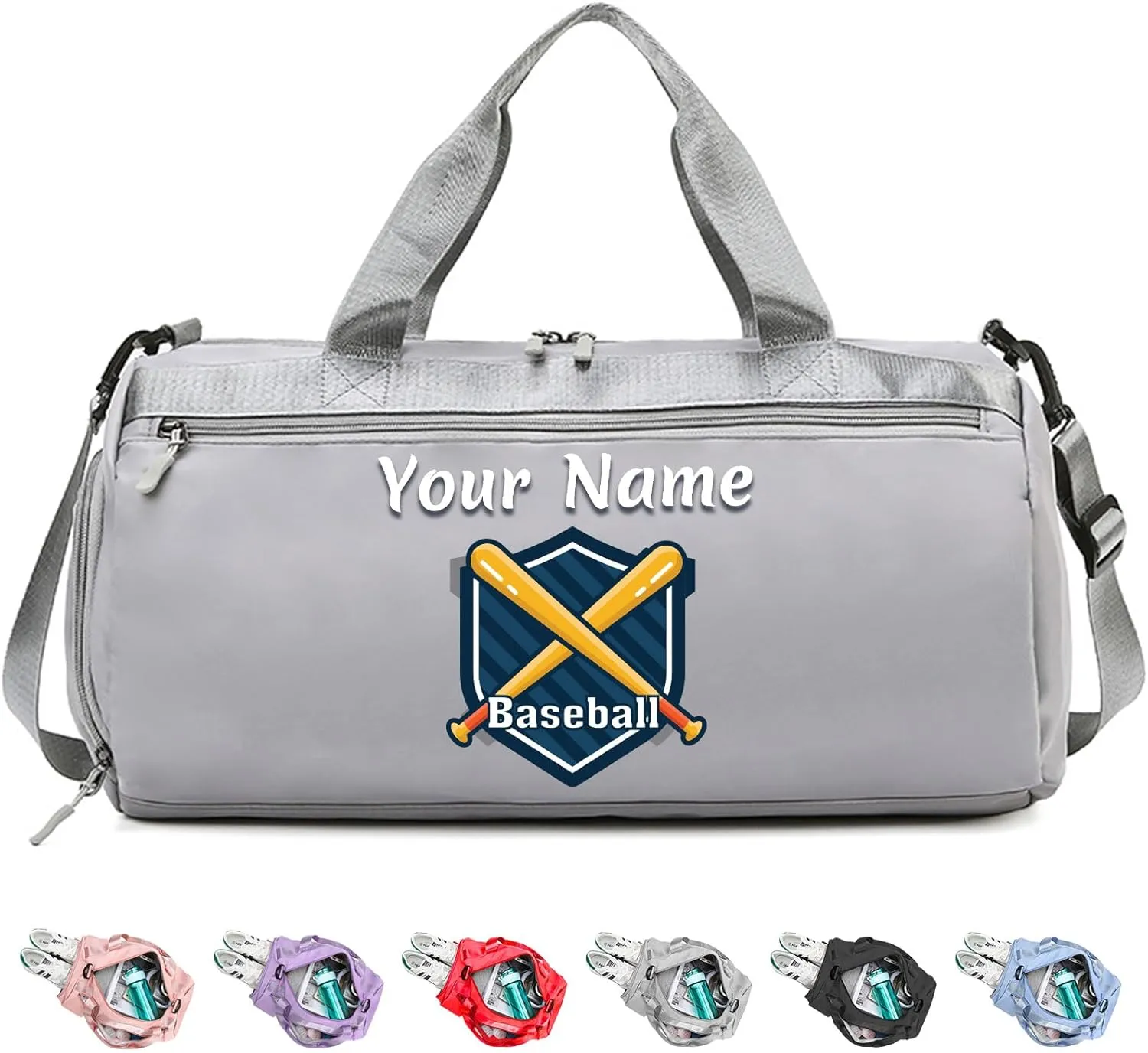 Personalized Duffel Bag with Name, Custom Sports Gym Bag for Men Women, Gift for Fitness/Travel Enthusiasts - Adjustable Shoulder Strap - with Dry Wet Pocket & Shoes Compartment - Grey